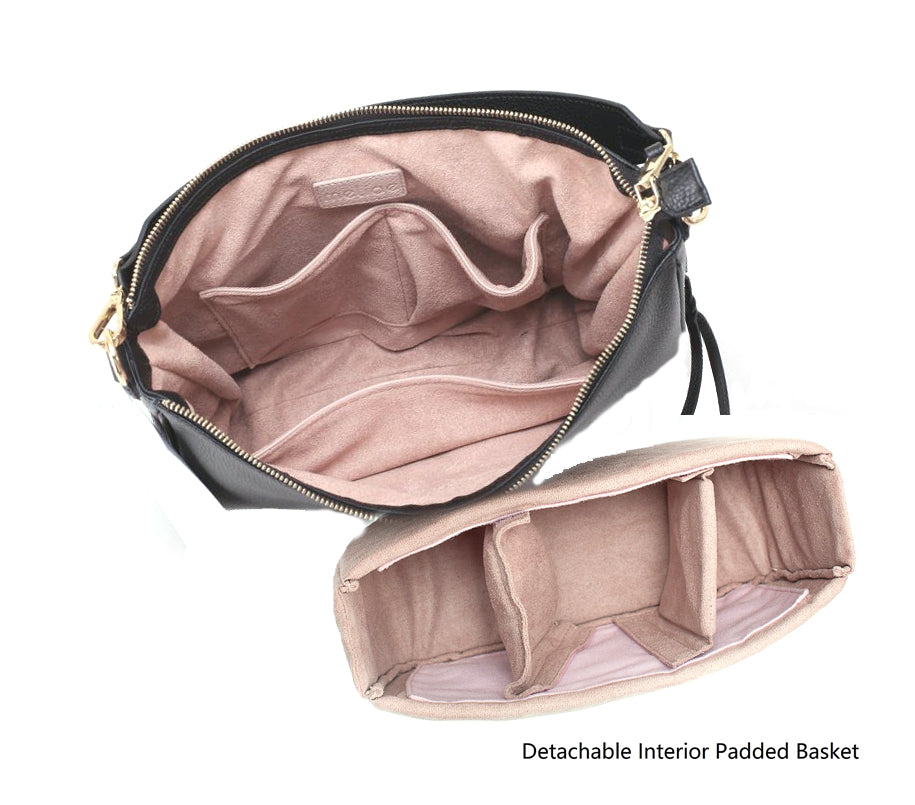 Madeline Pebbled Leather Hobo Bag, Camera Purse in Black