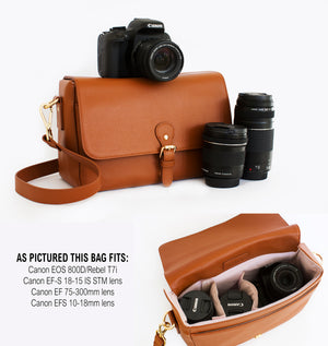 Mia Pebbled Leather Messenger Bag, Camera Purse in Tan