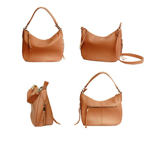 Madeline Pebbled Leather Hobo Bag, Camera Purse in Brown