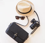 Mia Pebbled Leather Messenger Bag, Camera Purse in Black