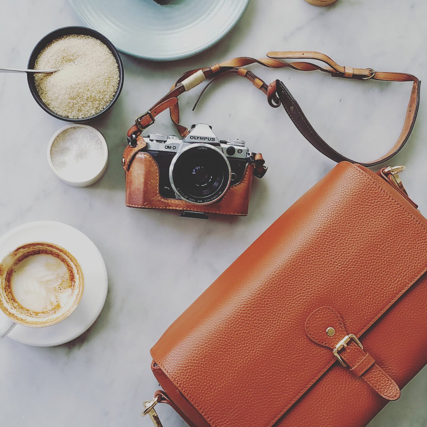 Mia Pebbled Leather Messenger Bag, Camera Purse in Tan